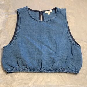 Wilfred Women’s Denim Sleeveless Cropped Bubble Hem Top Size Medium LyocellLinen